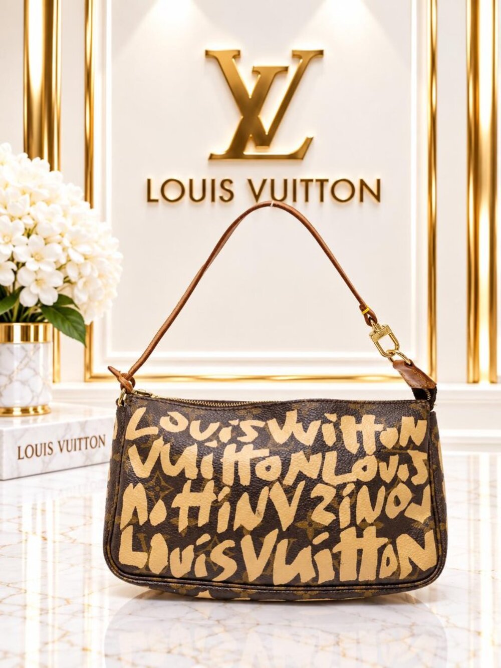 Authentic Louis Vuitton Pochette Accessoires Stephen Graffiti Monogram Bag
